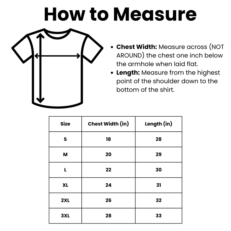 Adult Short Sleeve Size Chart